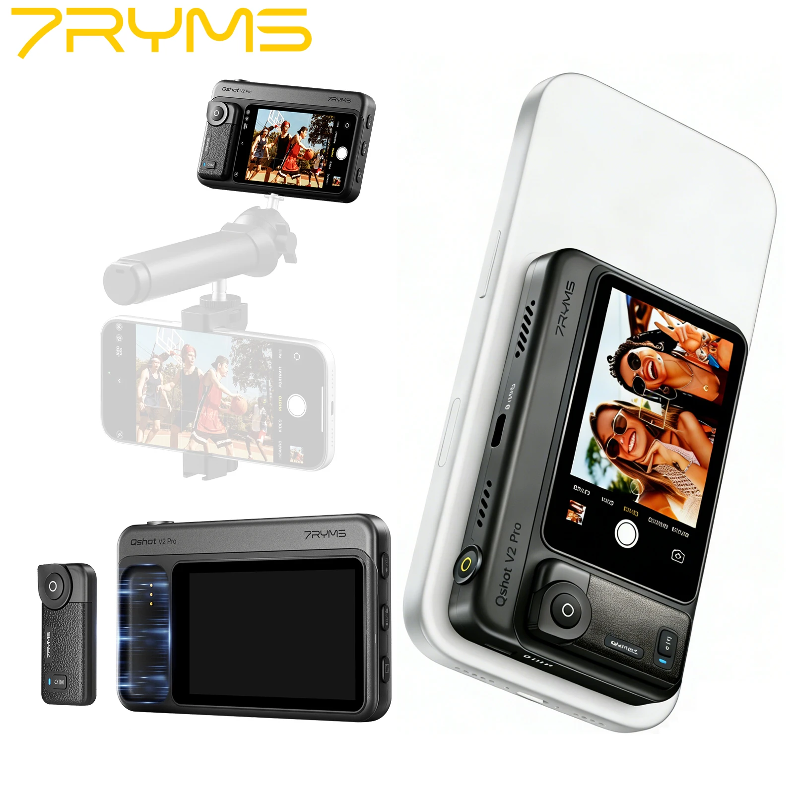 7RYMS Qshot V2 Wired/Wireless Magnetic Selfie Monitor Screen with Speaker,Remote,4K/60fps Output for Smartphone Vlog Streaming