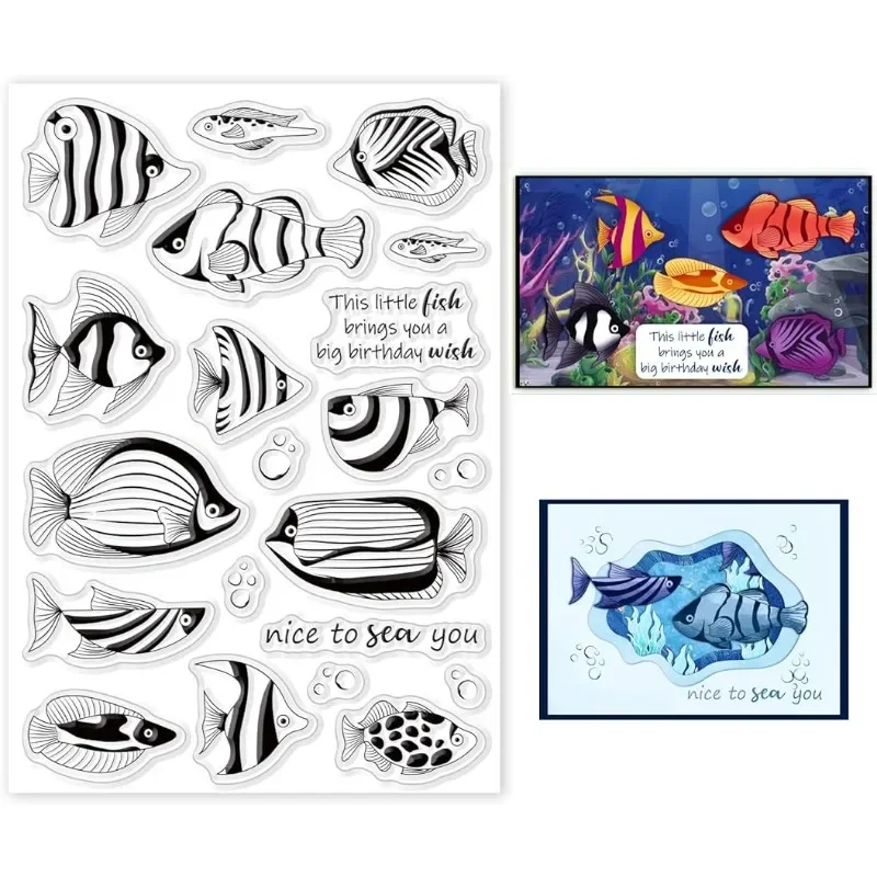 1 szt. Świat morski ryby morskie wyczyść znaczki do tworzenia kartek dekoracyjne tropikalne ryby przezroczyste silikonowe znaczki do DIY Scrapbooking