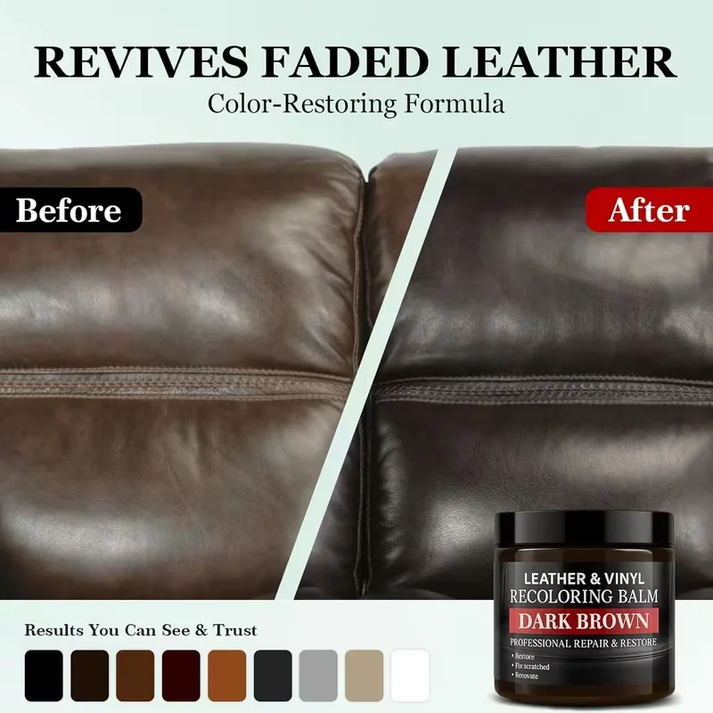 Leder-Auffrischungsbalsam, Dunkelbraune Leder-Reparaturcreme für Möbel, Sofas, Schuhe, Taschen & Autositze, Wiederherstellt Verblasste Farben & Kratzer