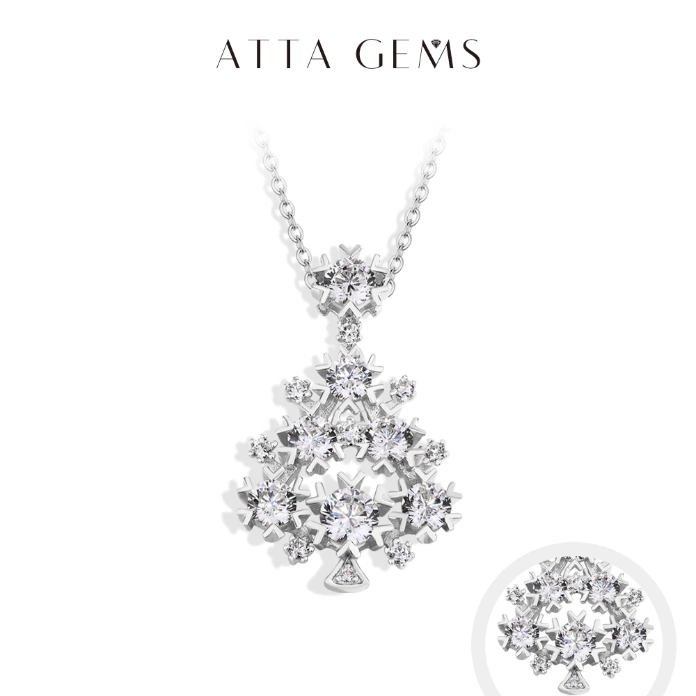 

ATTAGEMS Sparkling Zircon Necklace Adjustable 45+5CM forWomen 925 Sterling Silver Christmas Tree Pendant Party Gift Fine Jewelry