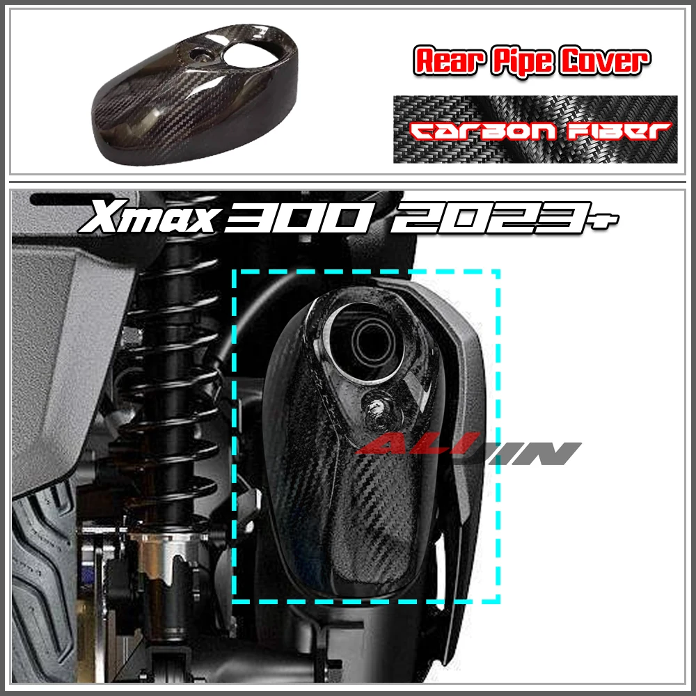 

100% Real Carbon fiber For YAMAHA Xmax 300 2023 2024 Motorcycle Exhaust Pipe Rear Cover Muffler Tip Tail End Trim Cap Protection