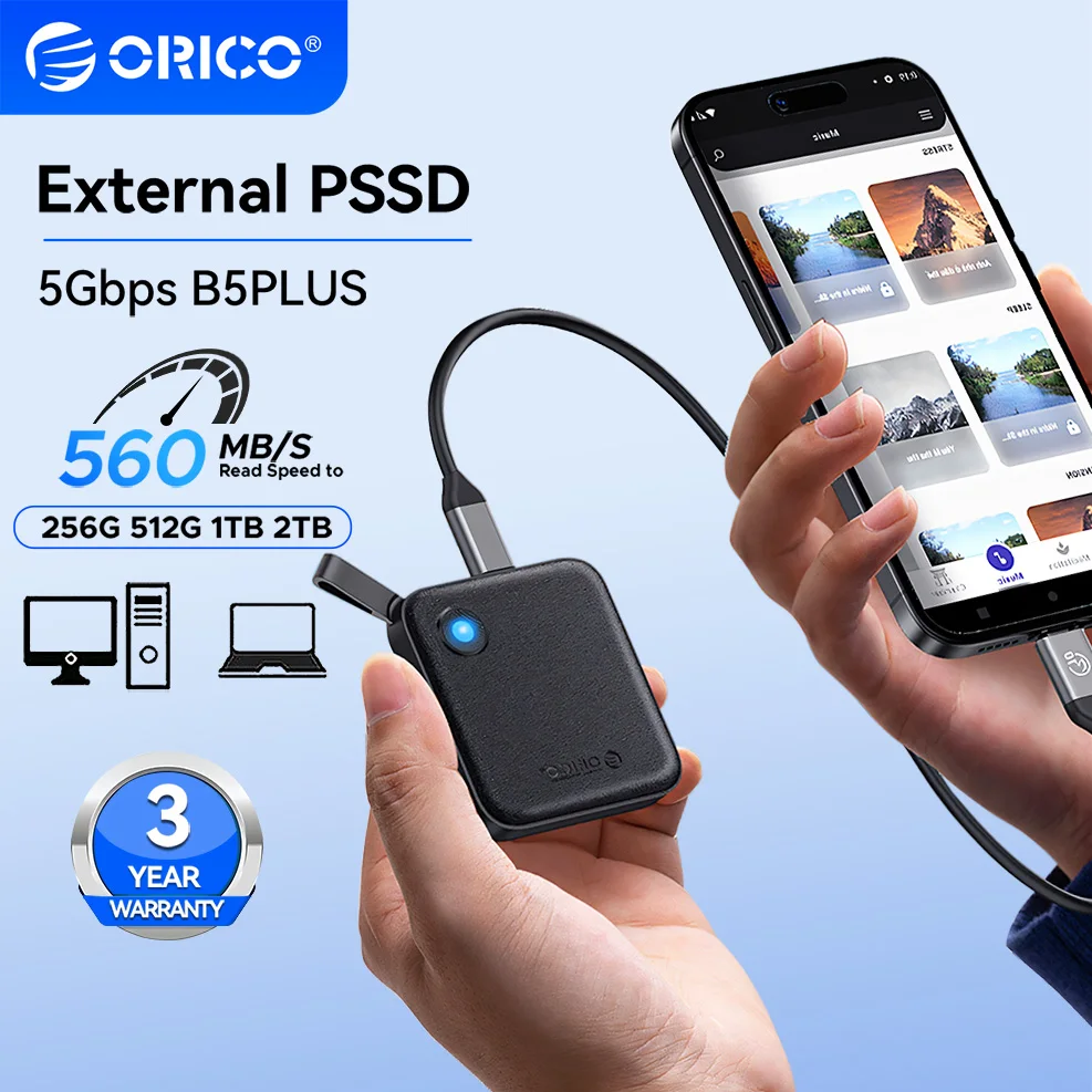 

Портативный SSD-накопитель ORICO 5 Гбит/с, 2 ТБ, 1 ТБ, 512 ГБ, 256 ГБ, внешний твердотельный накопитель USB 3.2 Gen2 Type-C PSSD для iPhone, ПК, ноутбука