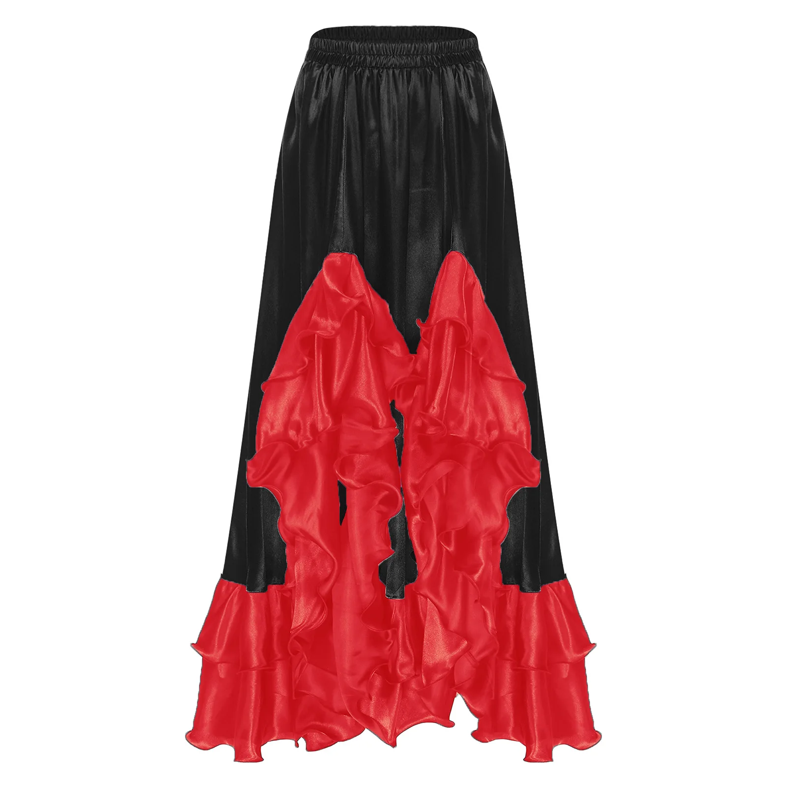 Feminino elegante flamenco espanhol dança desempenho saia 360 graus grande balanço cetim saia para espanhol tango salsa trajes de dança