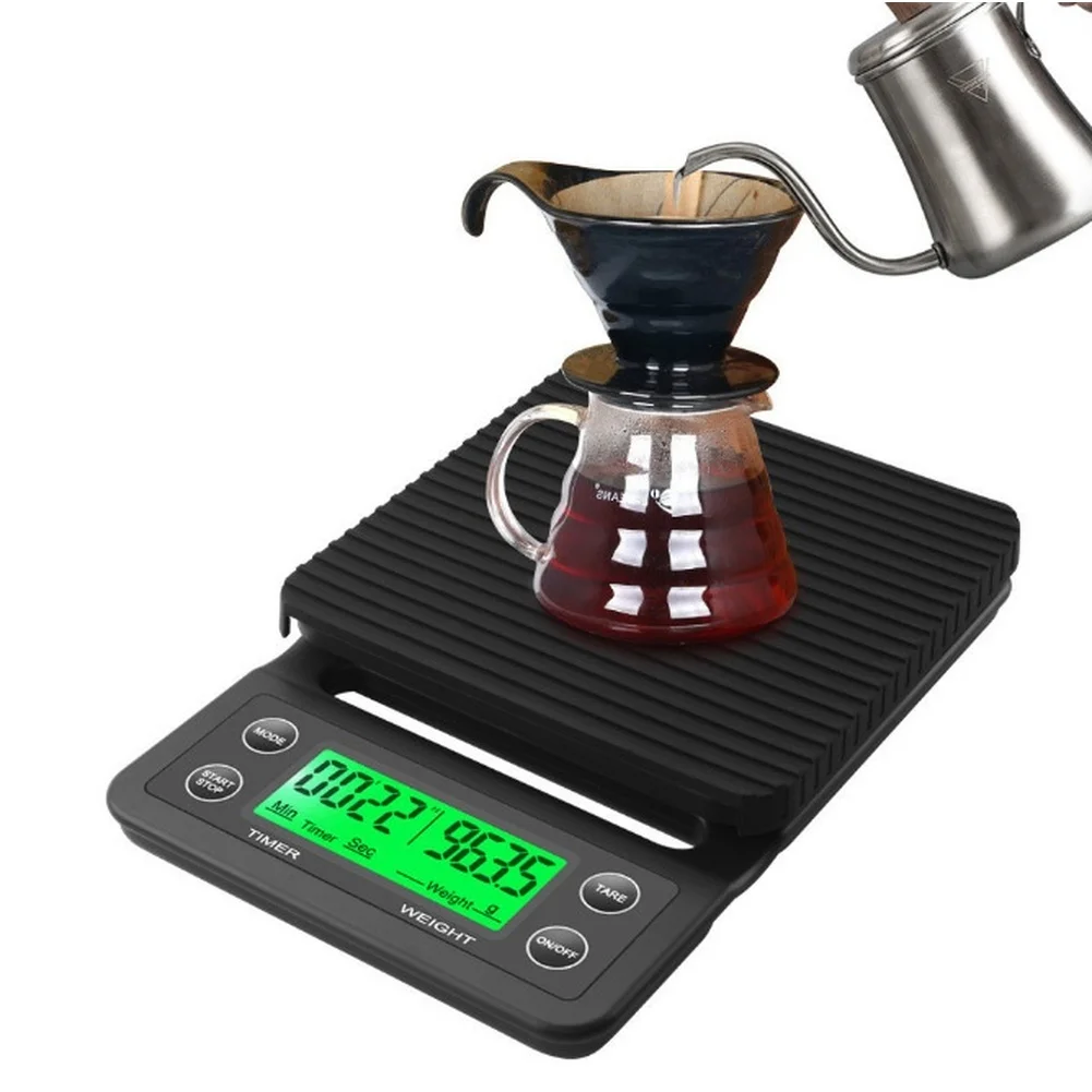 Coffee Scale with Programmable Timer for Brew Timing Control 3kg Capacity 0.1g Accuracy ABS Body Green Backlit LCD Readout