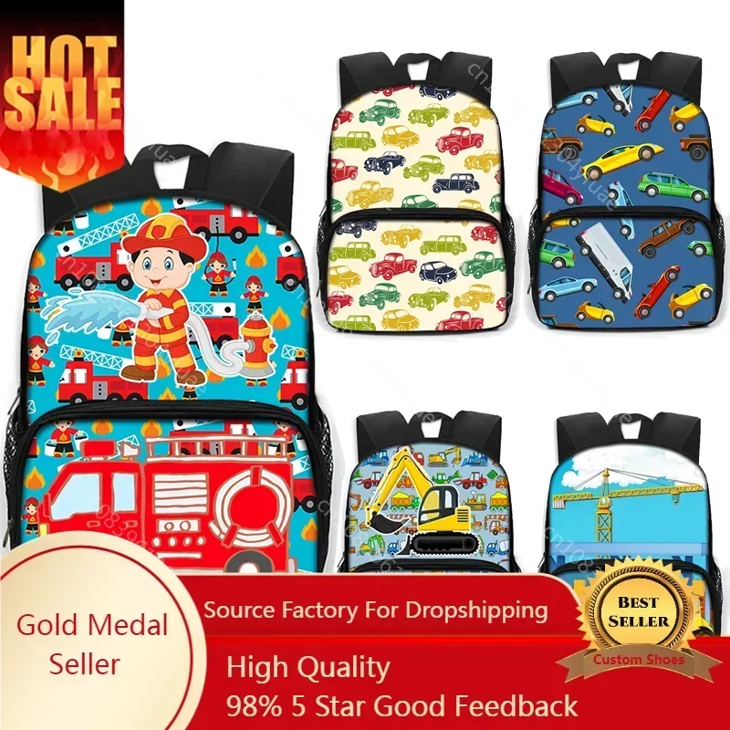 Kids Children Cartoon Firetruck Car Backpack Cool Excavator Tractor School Bags Kindergarten Preschool Bag 3-6 Years Old Bookbag