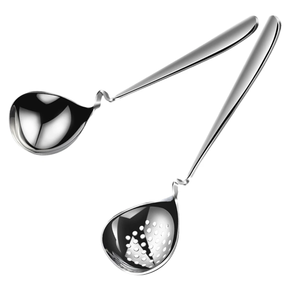 

2Pcs StainlessSteelSoupLadleStrainerSpoon HotPotSpoons Hot Stainless Steel Cookware Utensil Set Pot Strainer Serving