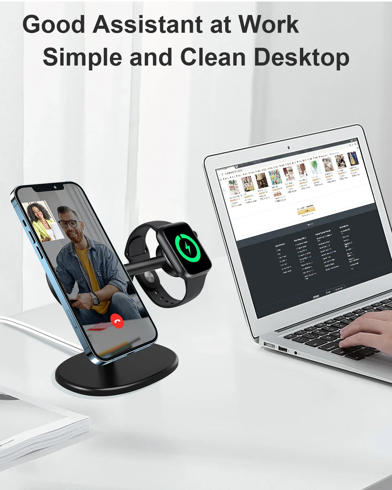 Supporto per caricabatterie Wireless EWA 2 in 1 supporto per telefono in lega di alluminio compatibile con iphone13/12/Pro/ Max/Mini e Apple Watch 3/4/5/6