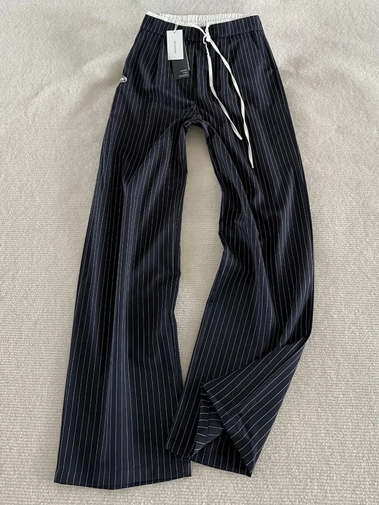 Calças casuais tradas masculinas altas, calças casuais finas de verão, estilo retrô americano, pernas largas, jeans azul, ...