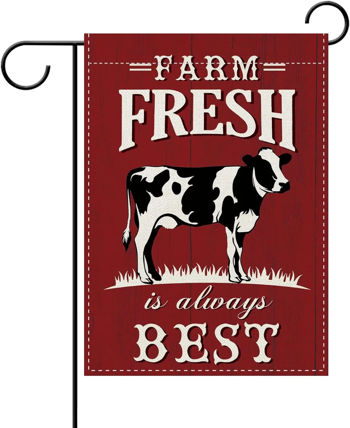 Dyrenson Farm Fresh is Always Best Cow Decorative Garden Flag, Red Farmhouse Animal Barn Yard Outside Home Decoration, Rusti PPM