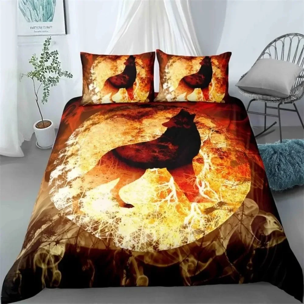 

Wolf Moon Bedding Set Animal Comfortable Duvet Quilt Cover Pillowcase Bedding Set Children Bedroom Decoration Home Textile
