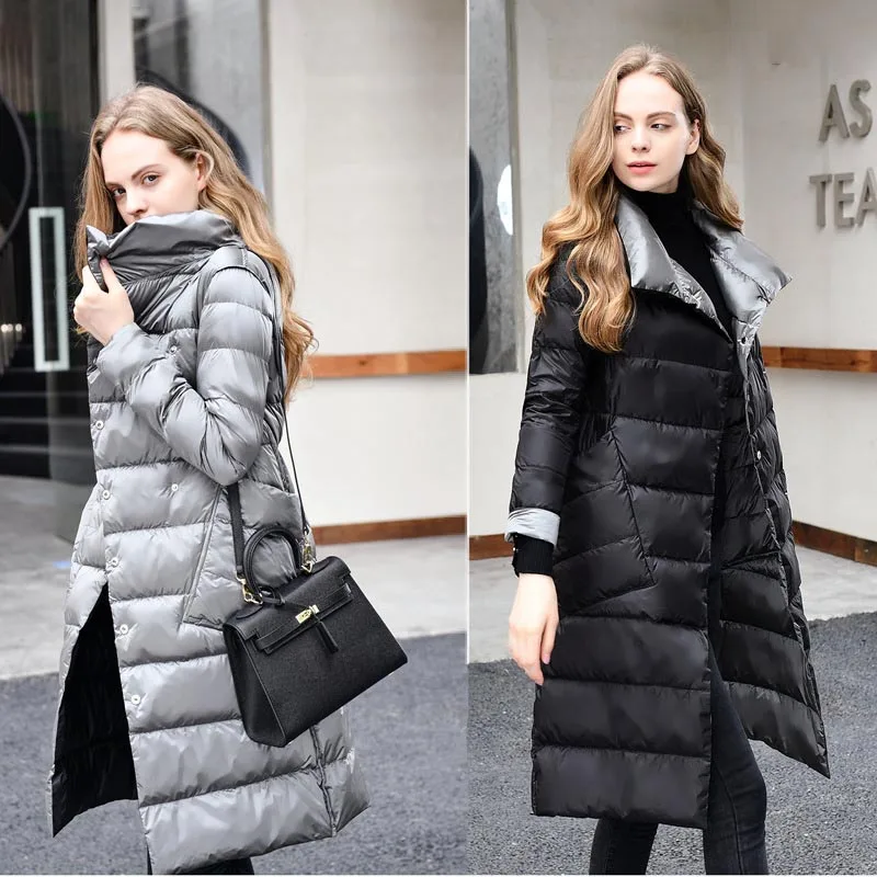 DEODAR Plus Size Women Double Sided Down Long Jacket Winter 90% White Duck Down Coat Light Waterproof Warm Parkas Outwear 5XL