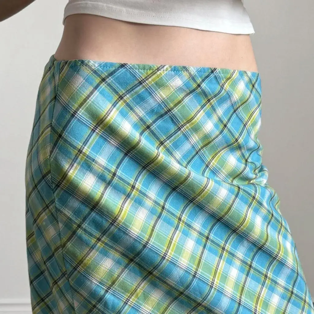 

Vintage Mint Blue Green Hip Skirt for Girls Summer Low Waist Fresh Dopamine Pattern Pure Style
