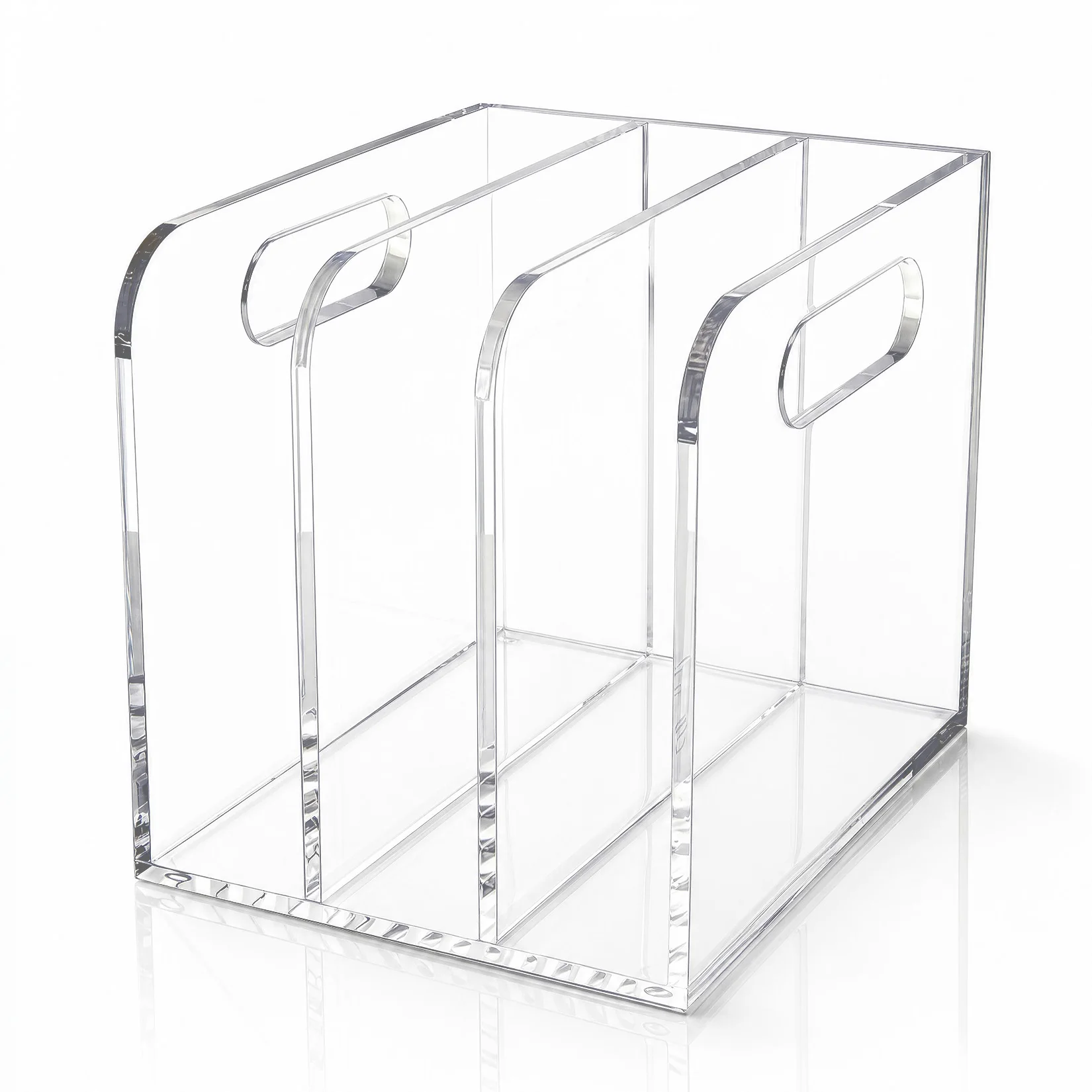 Clear Acrylic Magazine File Holder, Desktop Organizer Rack with Handle, Multi-Compartment Document Storage for Office, Home, Study and Workspace