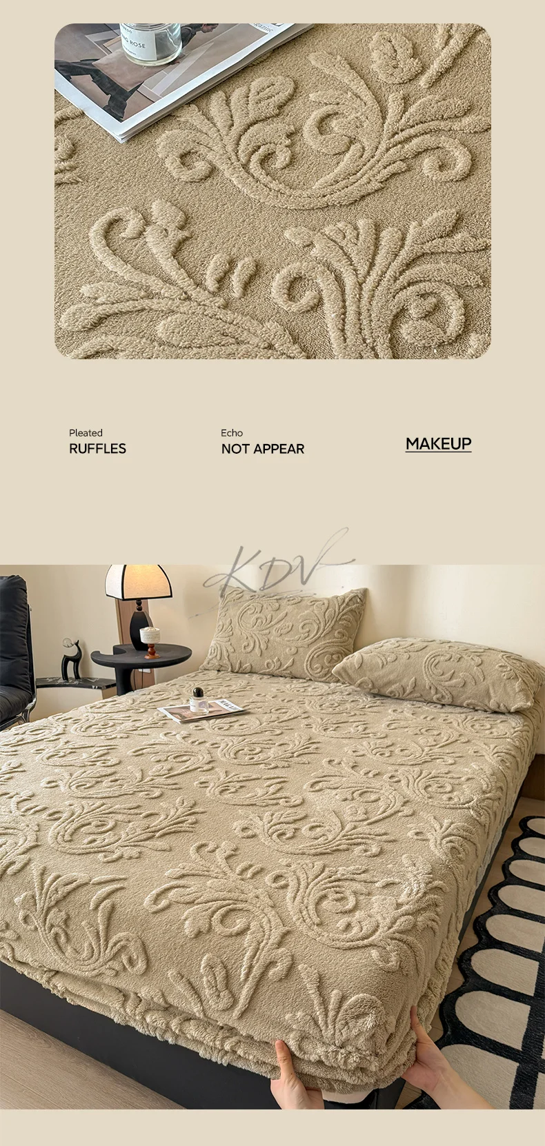 European Style Jacquard Plush Fitted Sheet Winter Thick Warm Fleece King Mattress Cover with Deep Pocket Single Double Bed Sheet