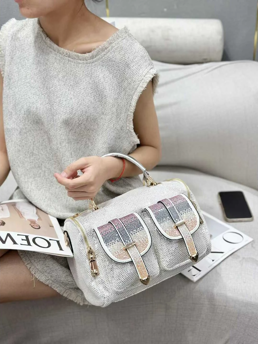 New 2026 Women's Large Capacity Sequin Crossbody Bag Casual Shoulder Bag Handbag Fashion Trend Handbag Polyester Cotton 