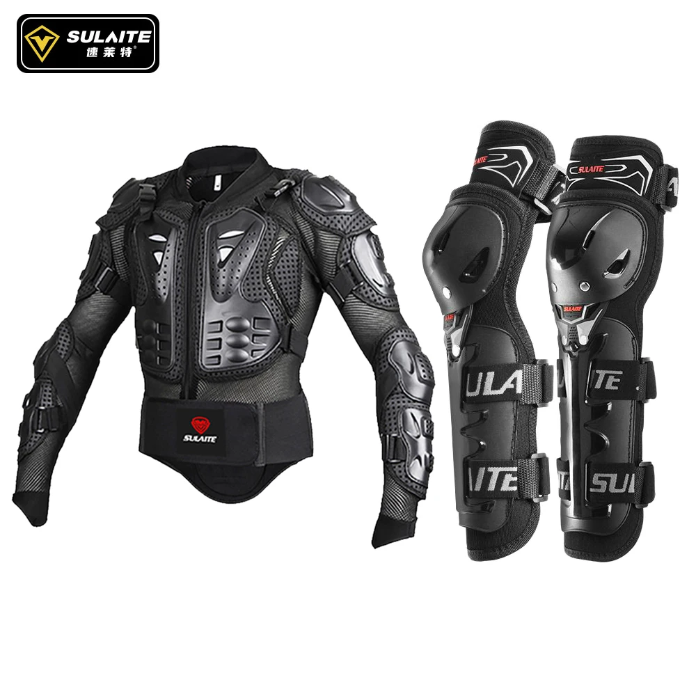 SULAITE Motorcycle Jacket Men Armor Motocross Knee Pads Full Body Protection Spine Chest Protective Gear Body Armour Jackets