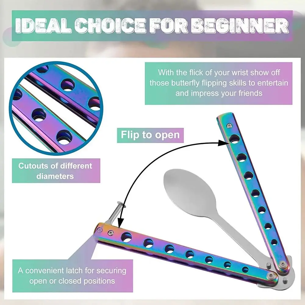 New Stainless Steel Butterfly Folding Spoon Fork Outdoor Practice Training Balisong Training Tool Camping Tableware