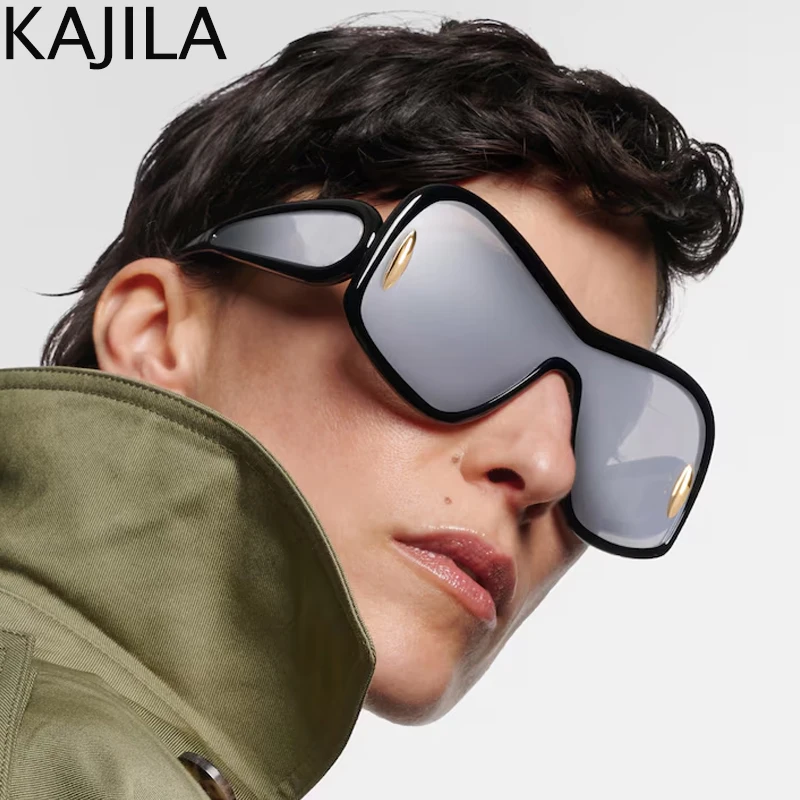 Oversized One-Piece Shield Sunglasses Women 2024 Luxury Brand Punk Square Eyewear Vintage Big Frame Sun Glasses For Men Goggle