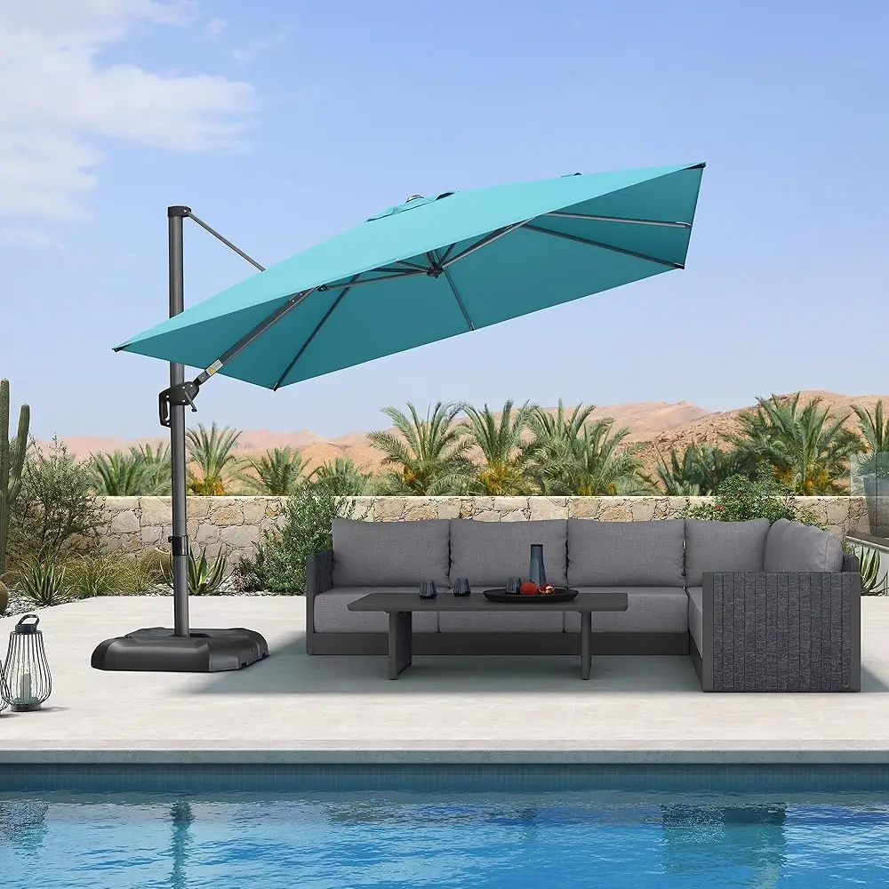 

10 Feet Patio Umbrella Outdoor Cantilever Square Umbrella Aluminum Offset Umbrella With 360-Degree Rotation For Garden De Pool
