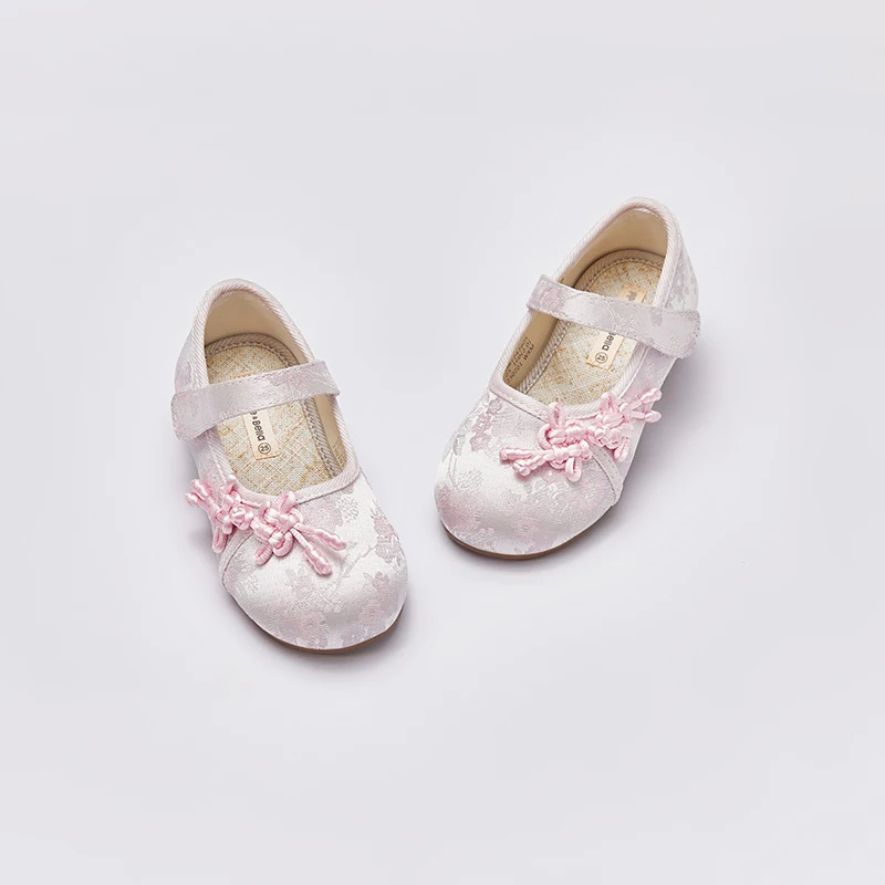 Dave Bella 2024 Spring Girls Leather Shoes Light Pink Outdoor Casual Shoes Satin Patterned Children Princess Shoes DB1247805