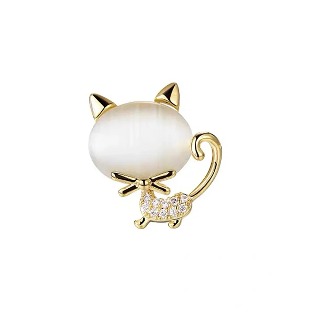 Cute Rhinestone Opal Cat Animal Brooches For Women Lapel Pin Collar Button Party Dress Protective Collar Mini Buckle