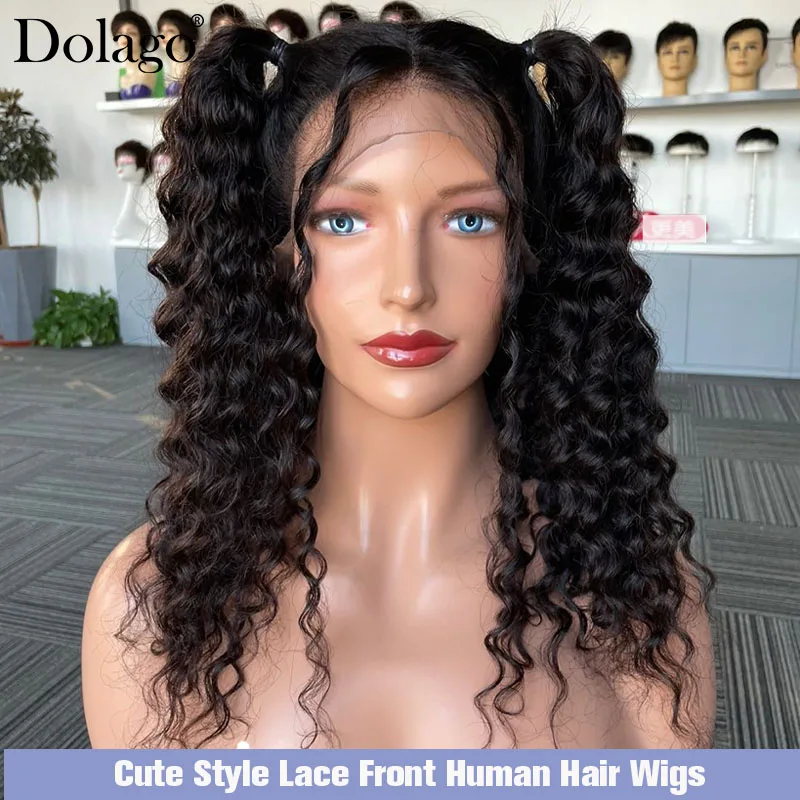 Deep Curly Lace Front Human Hair Wigs For Women Cute Baby Hair Style 13x2 Bangs Wigs Human Hair Brazilian Frontal Wig Black Hair