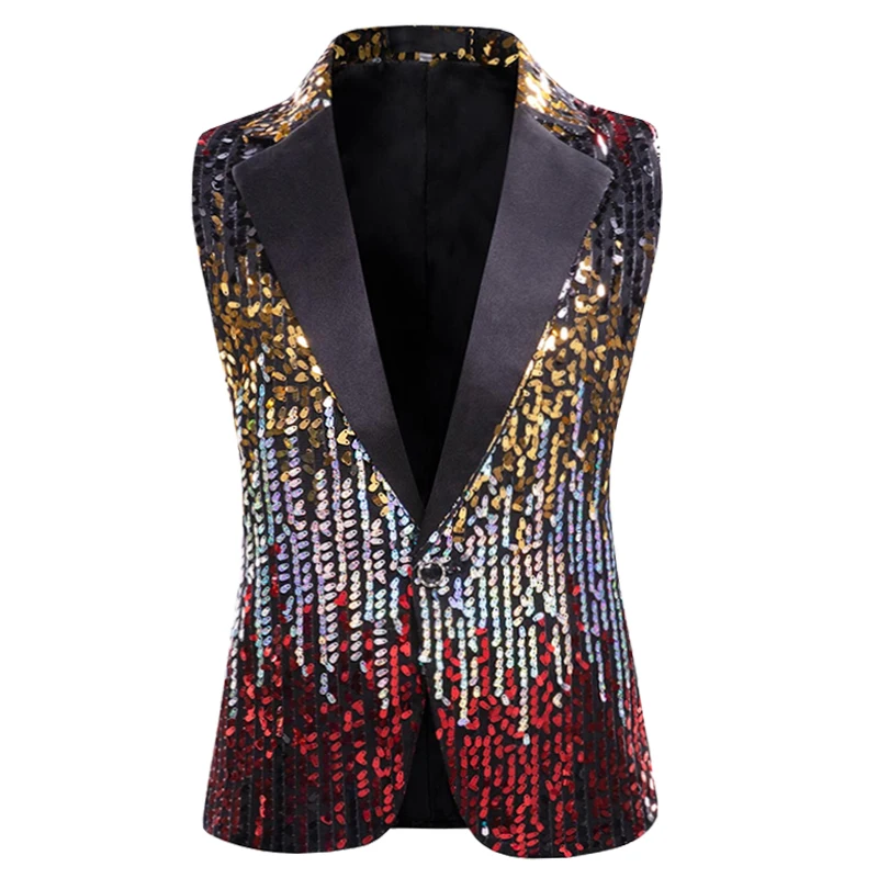 

Men's Notch lapel Waistcoat Gradient Color Sequins Vest Tux Party Show Gradient Laser tinsel Vest Slim Fit Wedding Party Vest