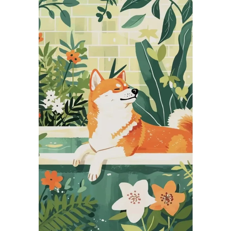 Cavoodle French Bulldog Dachshund Shiba Inu Corgi Greyhound Canvas Painting Wall  Jungle Tropical Poster Print Bathroom Decor