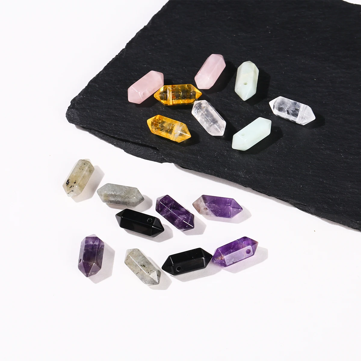 5 Pcs/lot Natural Pink Quartz Tiger Eyes Stone Hexagonal Shape Bead Pendants for Jewelry Making Diy Necklace Bracelet Accessory