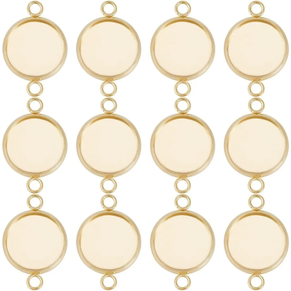 

30Pcs 12mm Cabochon Connector Settings 24K Gold Plated Stainless Steel Flat Round Blank Bezel Pendant Trays Connector Cabochon