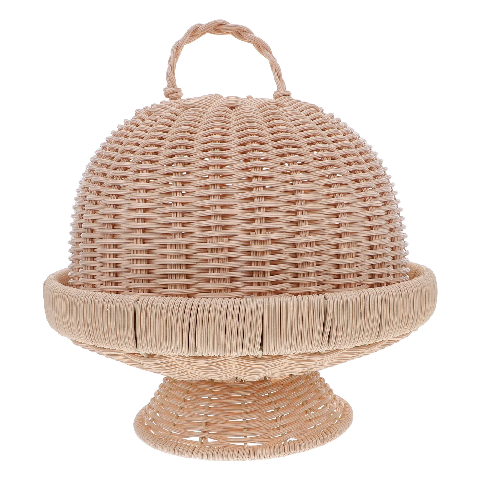 

Rattan Storage Tray Food Fruit Basket with Lid Round Khaki Glue Serving Platter