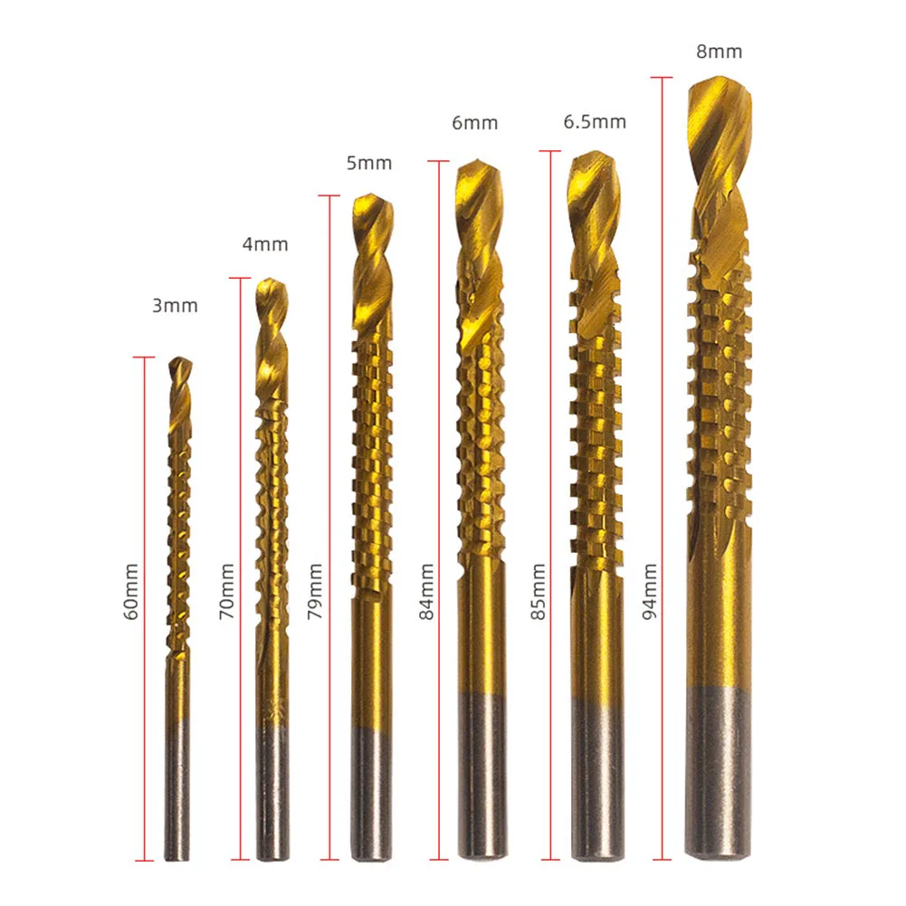 HSS Coated Drill Bits Set for Wood Metal & Plastic Includes 3mm 4mm 5mm 6mm 6 5mm 8mm Sizes for Precision Drilling
