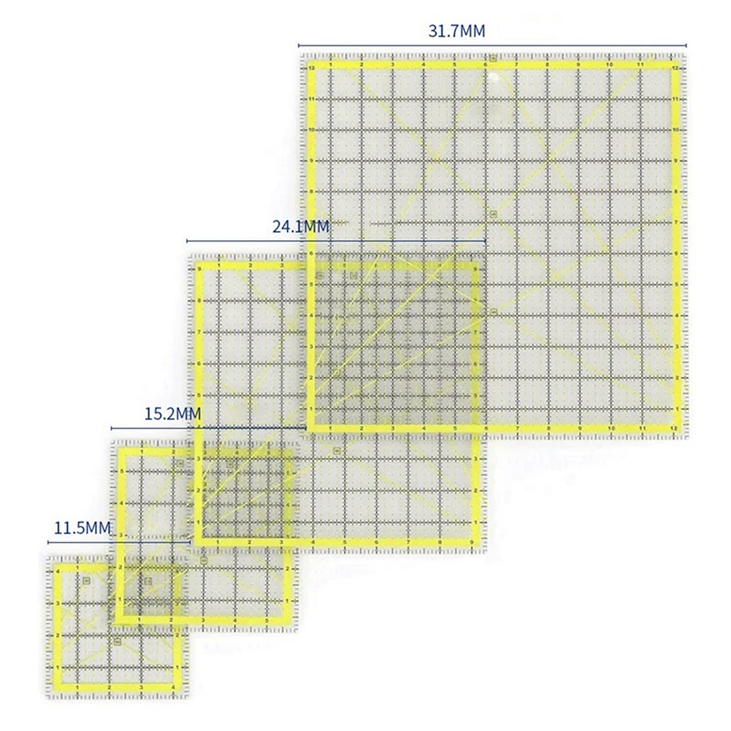 Juego de reglas acrílicas multifuncionales para costura, Regla de medición para Patchwork, cuadrado, 4 piezas