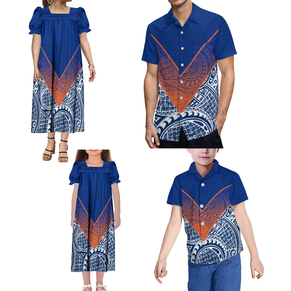 

Polynesian Print Adult Children'S Island Clothing Samoa Hawaiian Casual Family Party Clothing Women Mumu Men'S Shirt