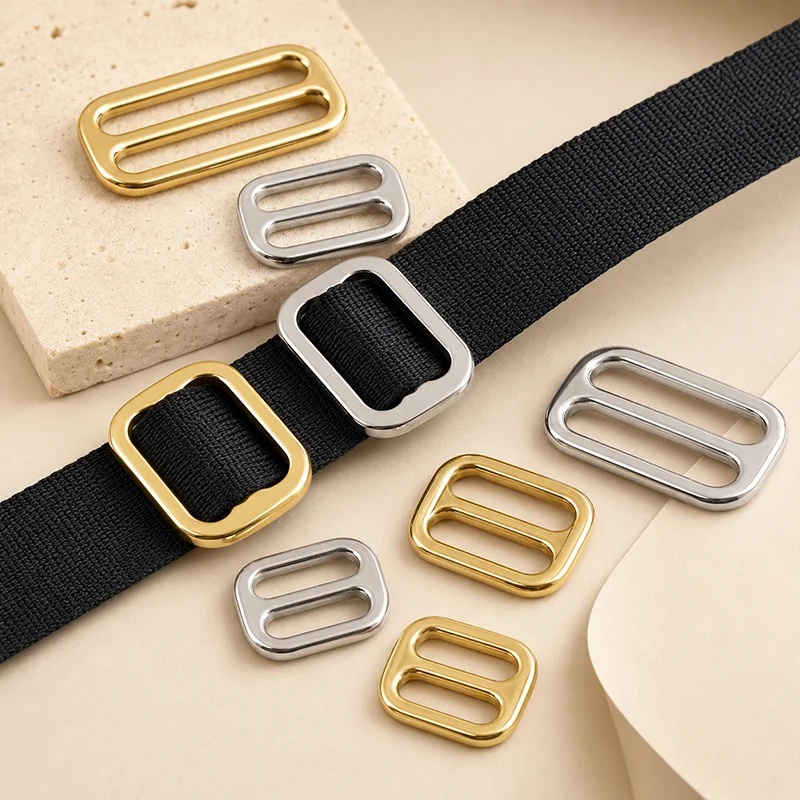 5/10Pcs 13-50mm Stainless Steel Brass Ring Buckles Heavy Duty Tri-Glide Slider for Bag Strap Dog Collar Webbing Hook Clasp Parts