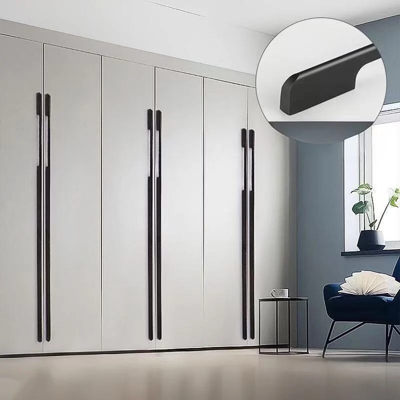 High Quality Black Aluminum Alloy Security Door Handles Lengthen Cabinet Door Handle Modern Decorative Drawer Flush Handles