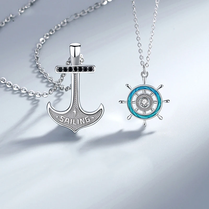 جديد حار بيع زوجين فضية اللون الايبوكسي سفينة الدفة مرساة السفينة قلادة موضة الاتجاه مجوهرات هدية DZ0037 #1