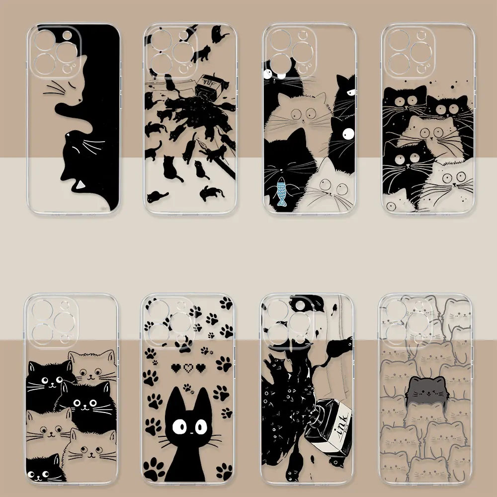 Art Black Cartoon Cat Funny Case For VIVO Y100 Y76 Y75 Y53S Y51 Y50 Y36 Y35 Y28 Y27 Y22S V30E V29E V27 V25 V23 V23E V21E Cover