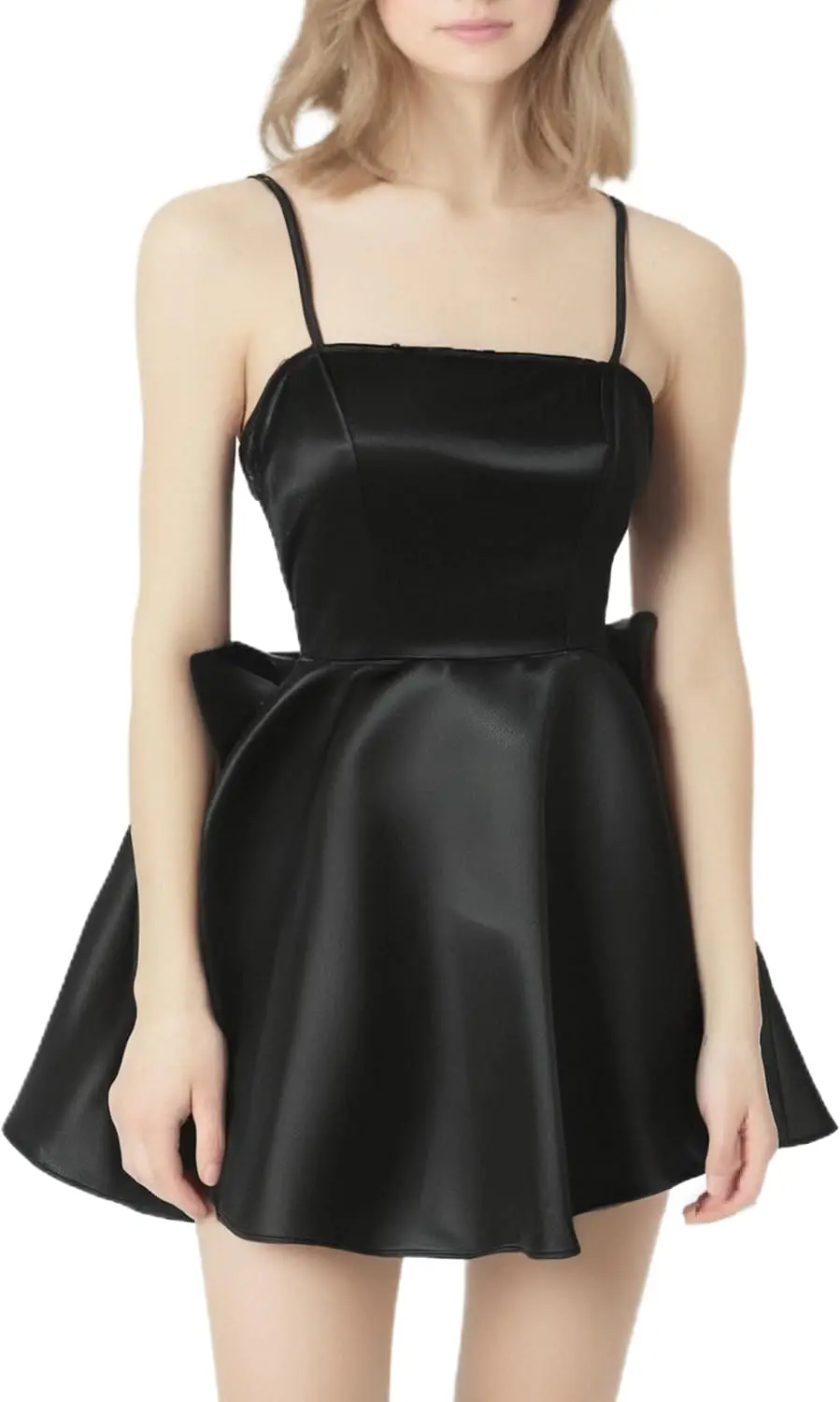 

Атласное женское платье с бантом на спине в школу, короткое, тонкое свадебное платье для гостей на подтяжках, сексуальная мини-юбка трапециевидной формы, элегантное коктейльное платье