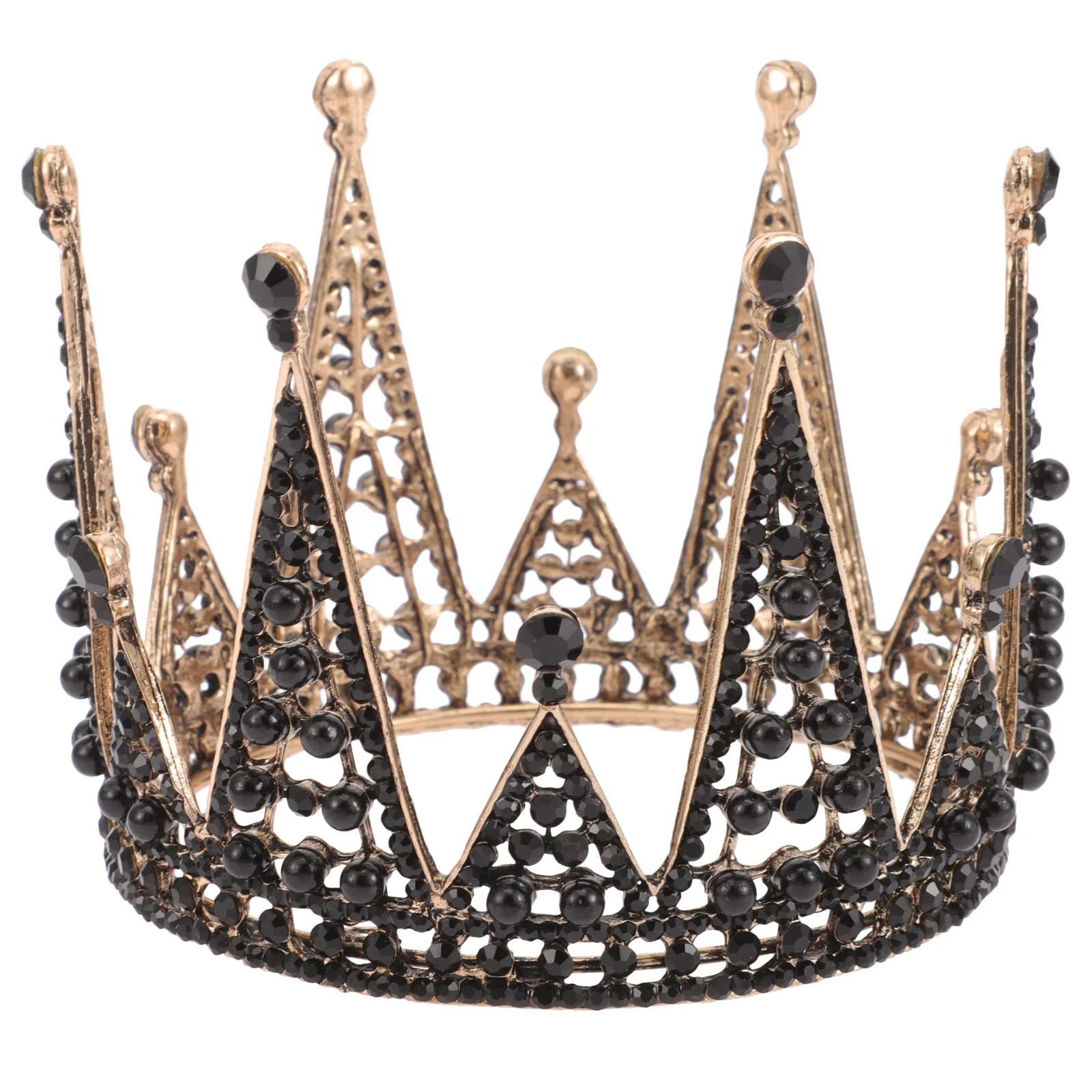 

Gothic Black Rhinestone Crown Headpiece Bridal Hair Accessories Elegant Tiara Bride Headdress for Wedding Halloween Party