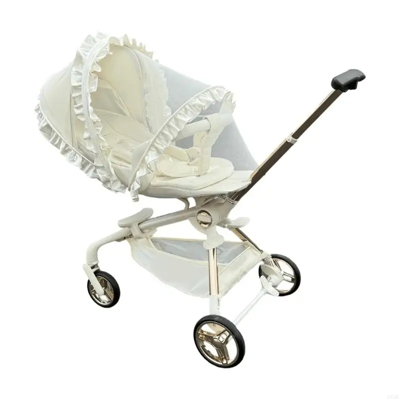 

K8GF Stylish Lace Trimmed Baby Carriage Fly Net Full Enclosure High Ventilation Quick Installation Safe For Infants