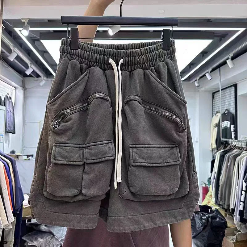 

Summer New Shorts Heavyweight Make Old Multiple Pockets Zipper Loose Casual Trend Men Woman Work Pants Breeches