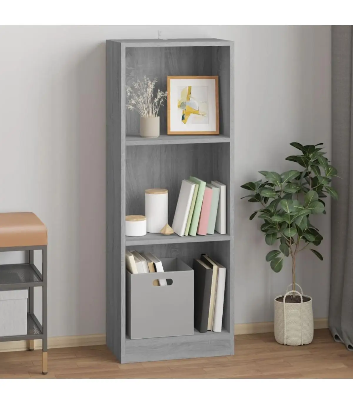 Bookcases and shelving 3 tier plywood gray Sonoma 40x24x109 cm