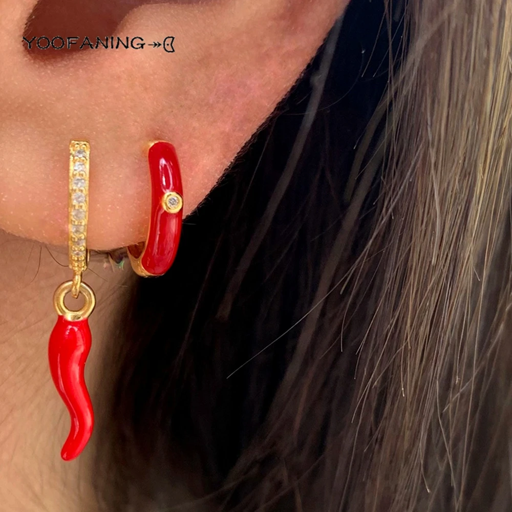 925 Sterling Silver Needle exquisite red pendant earrings starfish/chili/strawberry design gold silver women\'s jewelry earrings