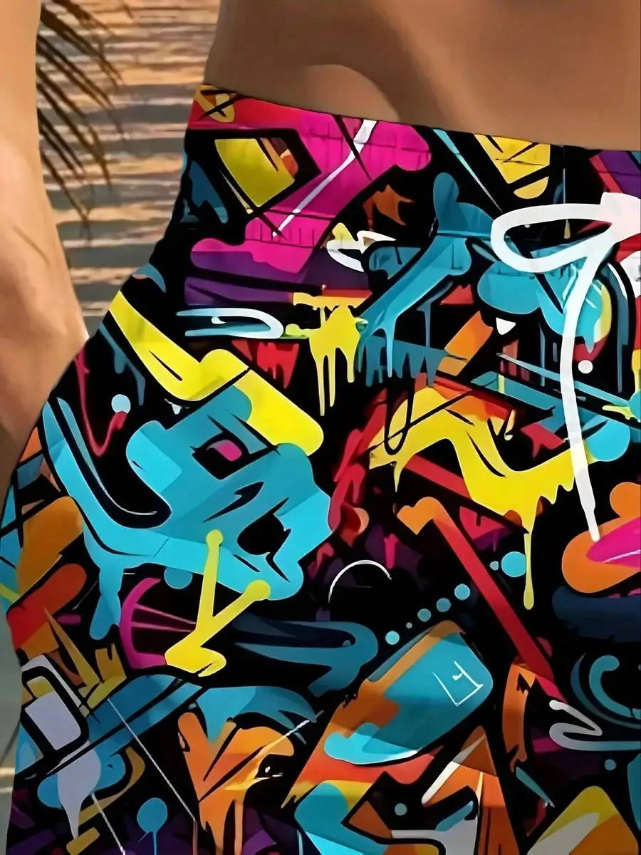 

Plus Size Men Casual Graffiti Print Jogger Shorts For Beach Party Travel