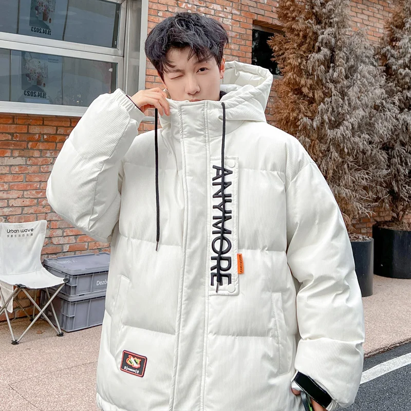 

Men's Thiened Warm Cotton Jaet 2024 Winter Faion Brand Loose Fit Youth Trendy Hooded Coat Teenage Casual Sle Zipper