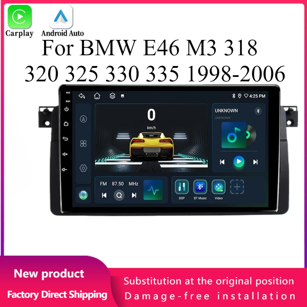 Car Radio Android 14 For BMW E46 M3 318 320 325 330 335 1998-2006 Wireless BT Carplay Multimedia Player GPS Navigation Autoradio