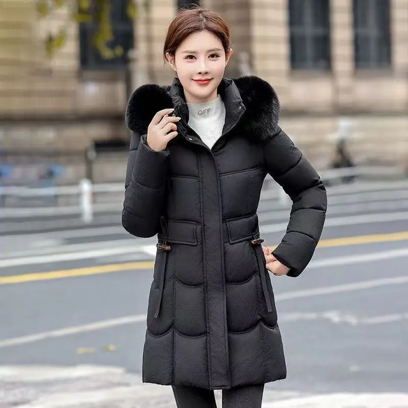 Down Cotton-padded Jacket Women 2026 Winter New Korean Slim Long High-End Fashion Warm Cotton Padded Coat Female Parkas Overcoat