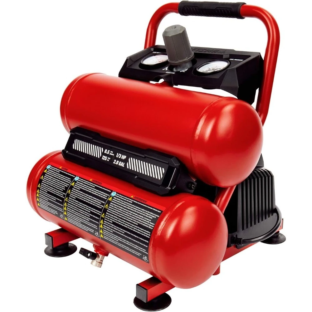 Portable 2 Gallon Air Compressor 1/3 HP Oil-Free Twin Tank 125 PSI Quiet for Home DIY Tire Inflation Nailing Spray-Popular