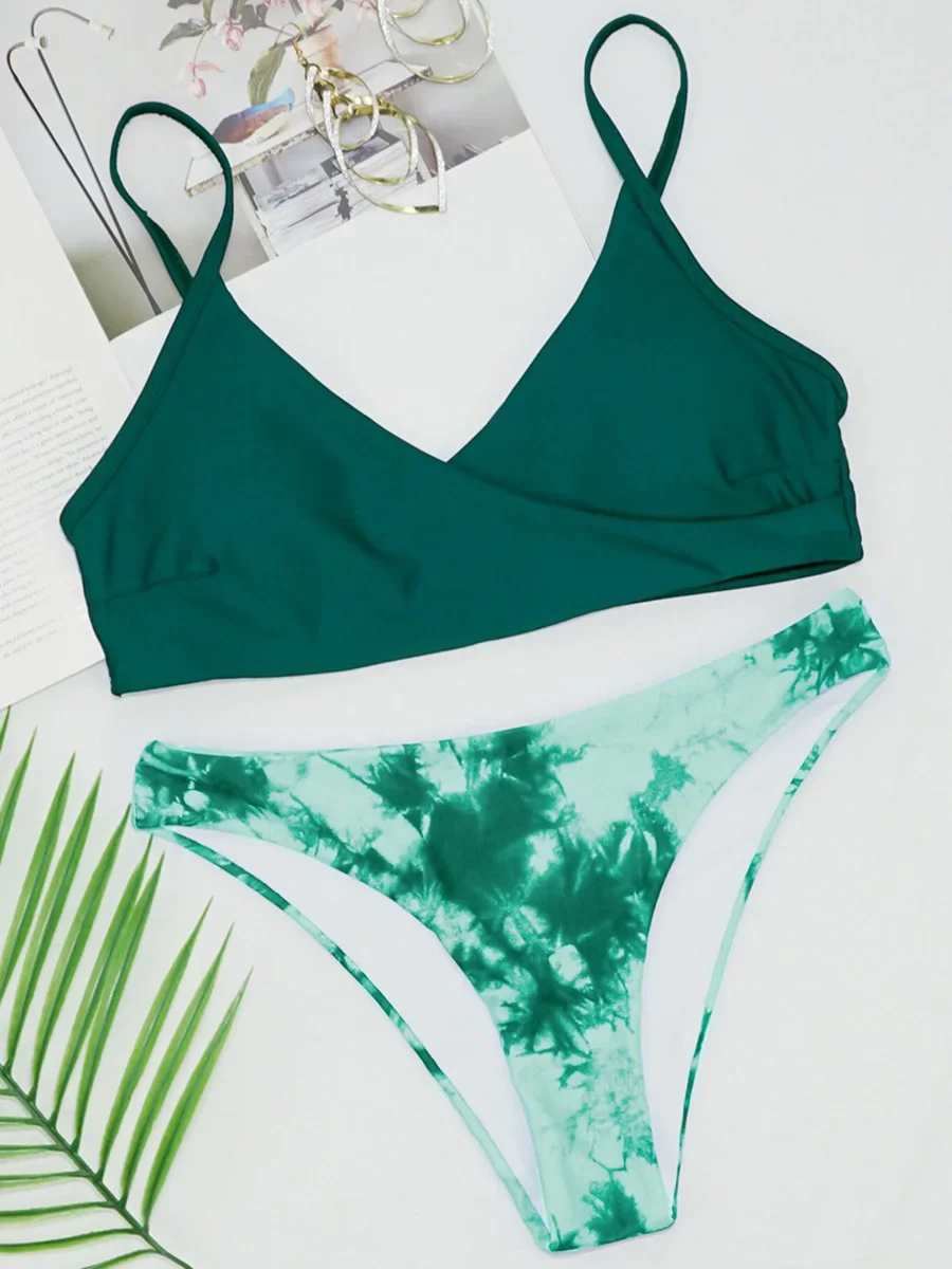 2025 Tie Dye Mid Waist Bikini Female Swimsuit Women Swimwear Two-pieces Bikini Set Push Up Bather Sexy Bathing Suit Swim Lady
